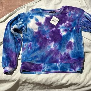 Freshman 7 velour sweatshirt blue purple tie dye gathered arms nwt perfect